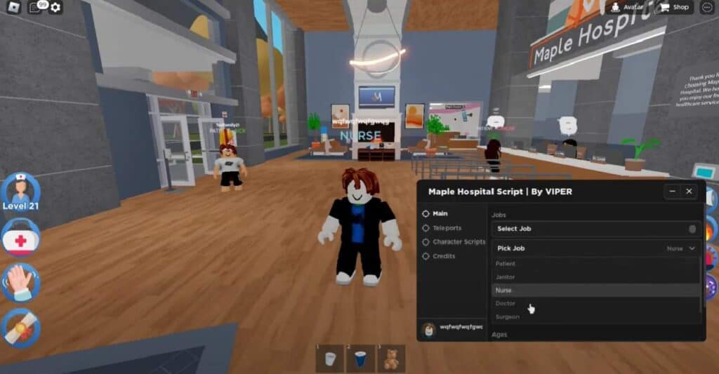 A screenshot of a virtual reality game featuring maple hospital script.	