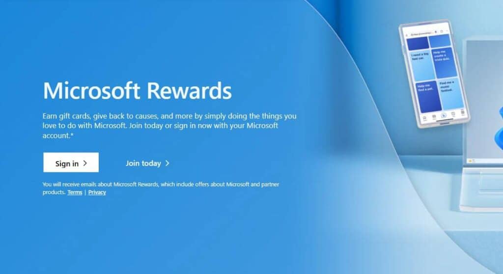A image with blue background with text Microsoft rewards relating to the roblox gift card codes