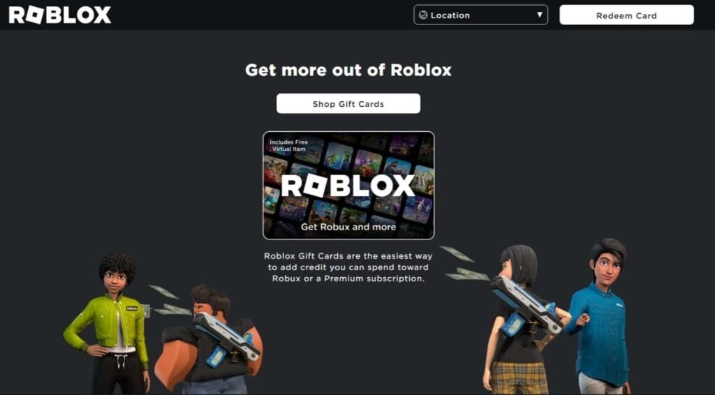 a screenshot of roblox web page of roblox gift card redemption centre
