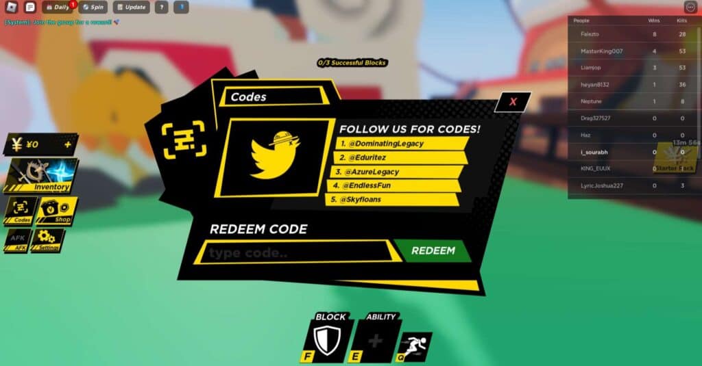 Screenshot of Anime Ball codes redeem centre