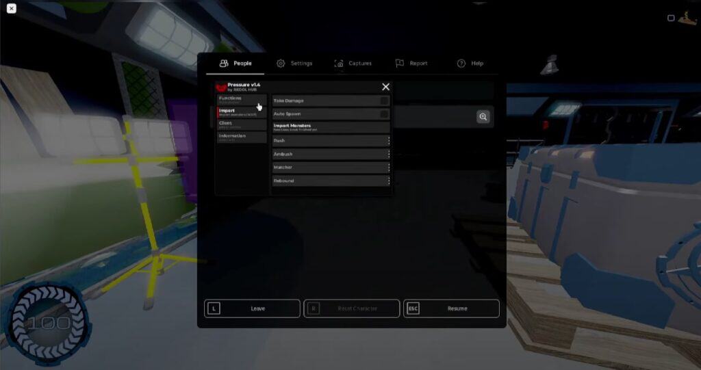 Screenshot of Roblox Pressure script gameplay